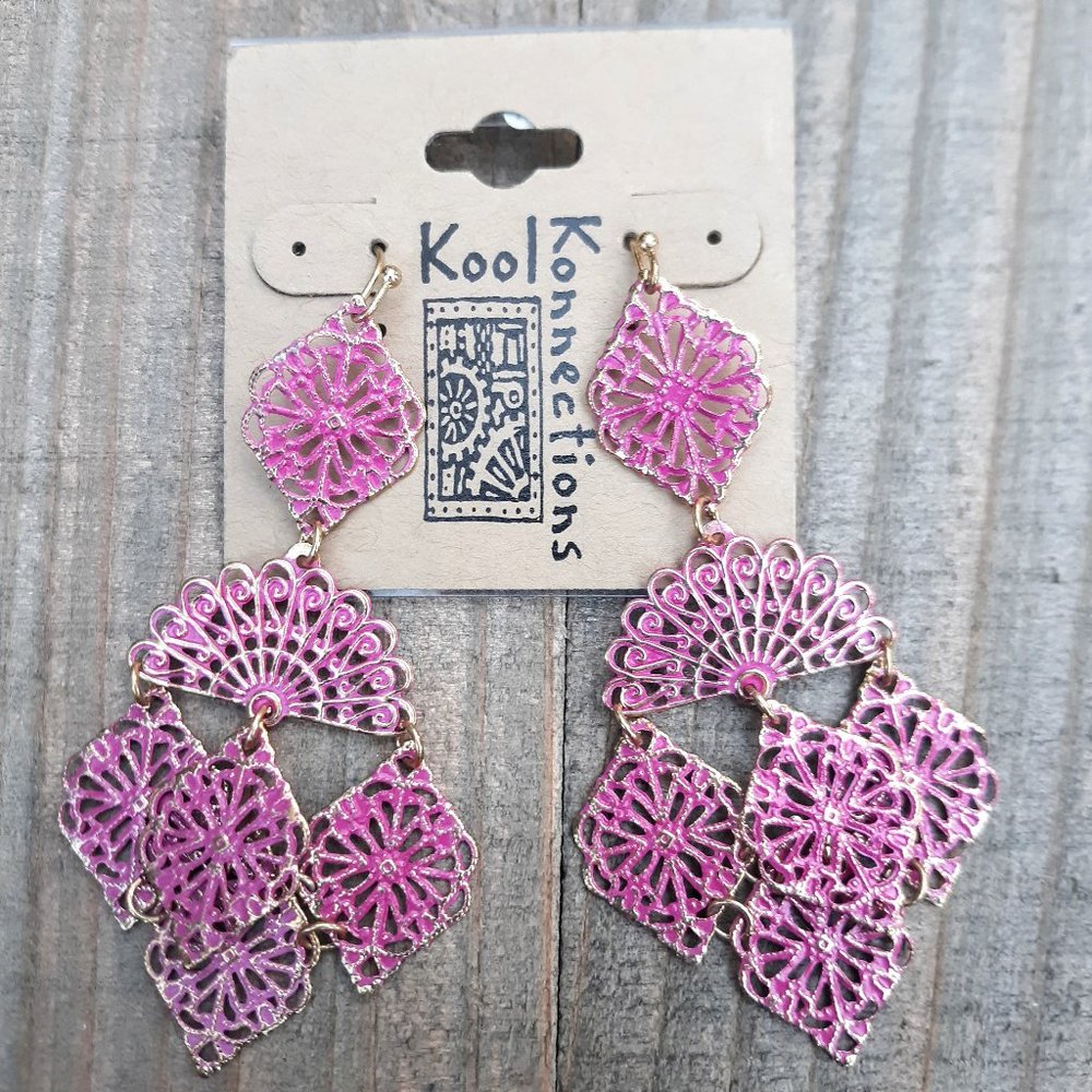 Kool Konnections NWT Pink Ornate Boho Earrings